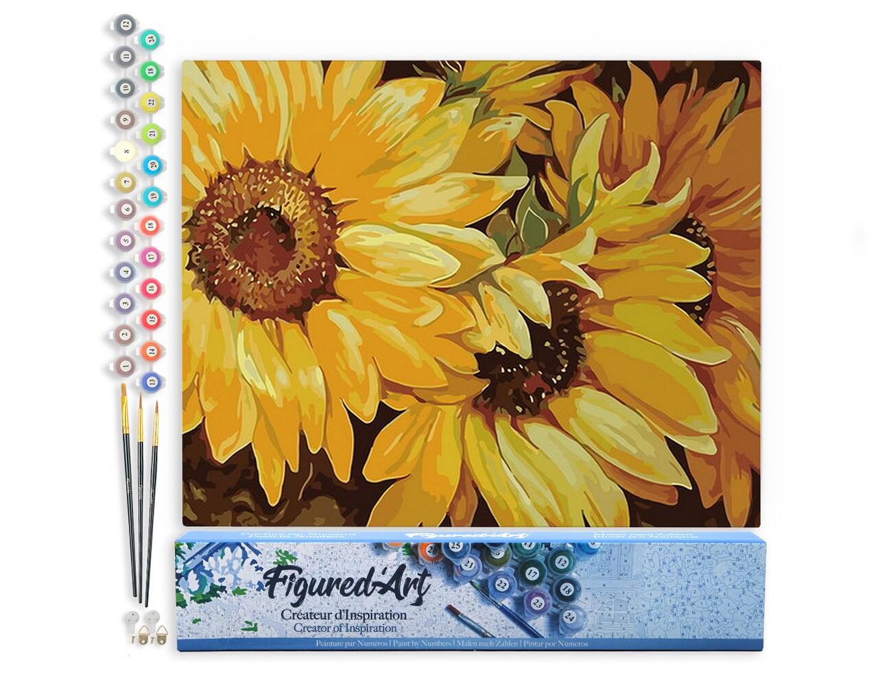 Figured'Art Paint by Numbers Kit for Adults Sunflower In Full Bloom 16"x20" - Craft Art Painting DIY Kit Rolled Canvas without frame